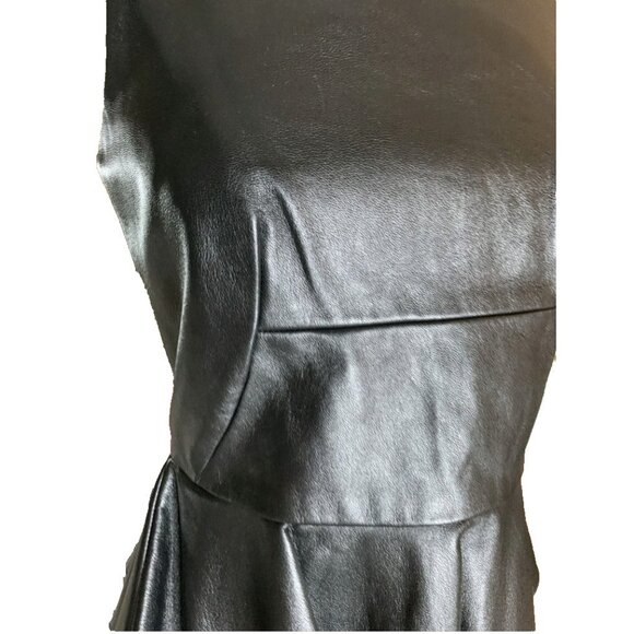 Amanda Uprichard Black Leather Peplum Top Women’s S Sleeveless Zip Back - Picture 3 of 12